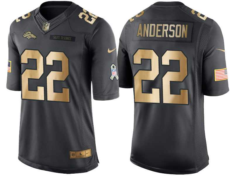 Nike Denver Broncos #22 C.J. Anderson Anthracite 2016 Christmas Gold Men's NFL Limited Salute to Service Jersey