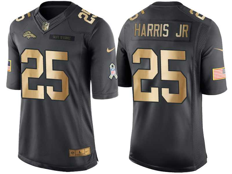 Nike Denver Broncos #25 Chris Harris Jr Anthracite 2016 Christmas Gold Men's NFL Limited Salute to Service Jersey