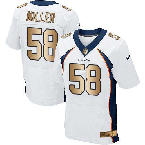 Nike Denver Broncos #58 Von Miller White Men's Stitched NFL New Elite Gold Jersey