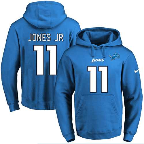 Nike Detroit Lions #11 Marvin Jones Jr Blue Name & Number Pullover NFL Hoodie