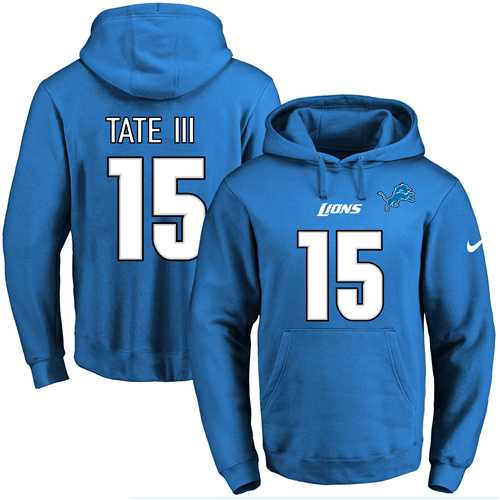 Nike Detroit Lions #15 Golden Tate III Blue Name & Number Pullover NFL Hoodie