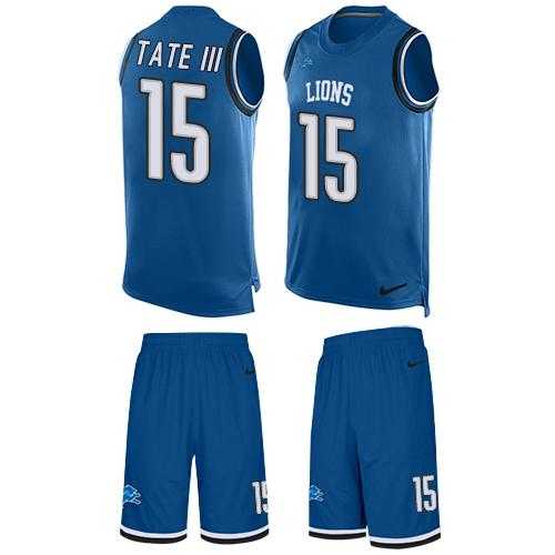 Nike Detroit Lions #15 Golden Tate III Blue Team Color Men's Stitched NFL Limited Tank Top Suit Jersey
