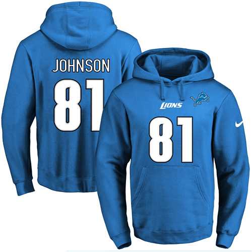 Nike Detroit Lions #81 Calvin Johnson Blue Name & Number Pullover NFL Hoodie