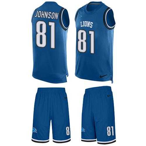 Nike Detroit Lions #81 Calvin Johnson Blue Team Color Men's Stitched NFL Limited Tank Top Suit Jersey