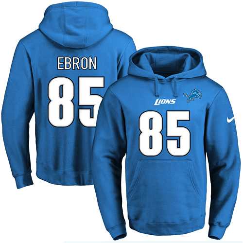 Nike Detroit Lions #85 Eric Ebron Blue Name & Number Pullover NFL Hoodie