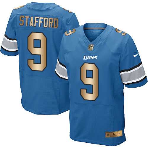 Nike Detroit Lions #9 Matthew Stafford Blue Team Color Men's Stitched NFL Elite Gold Jersey