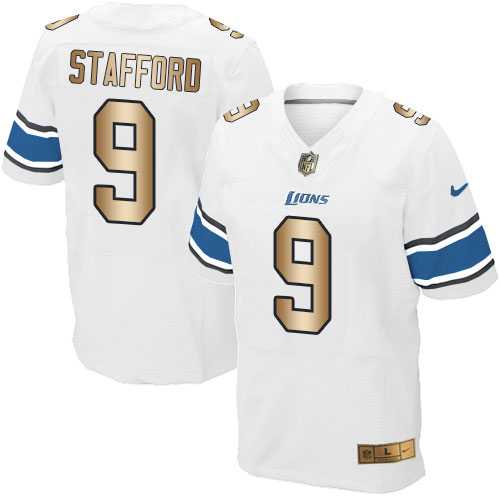 Nike Detroit Lions #9 Matthew Stafford White Men's Stitched NFL Elite Gold Jersey