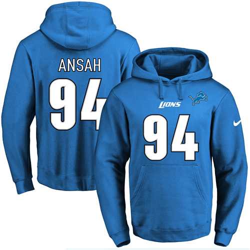 Nike Detroit Lions #94 Ziggy Ansah Blue Name & Number Pullover NFL Hoodie