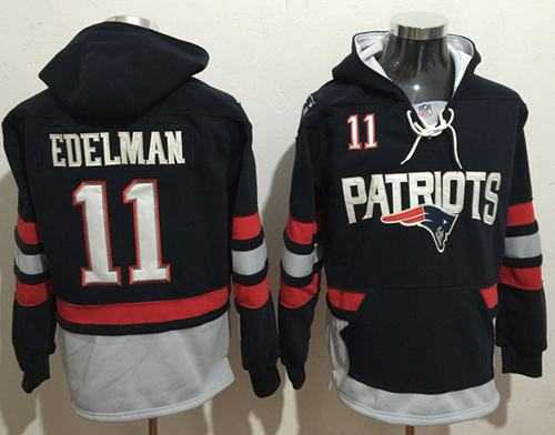 Nike England Patriots #11 Julian Edelman Navy Blue Sawyer Hooded Sweatshirt NFL Hoodie