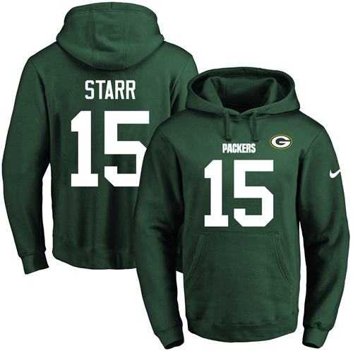 Nike Green Bay Packers #15 Bart Starr Green Name & Number Pullover NFL Hoodie