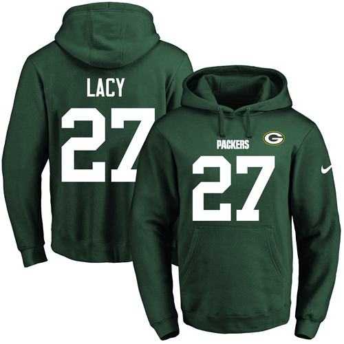 Nike Green Bay Packers #27 Eddie Lacy Green Name & Number Pullover NFL Hoodie