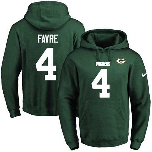 Nike Green Bay Packers #4 Brett Favre Green Name & Number Pullover NFL Hoodie