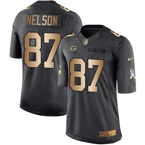 Nike Green Bay Packers #87 Jordy Nelson Anthracite Men's Stitched NFL Limited Gold Salute To Service Jersey