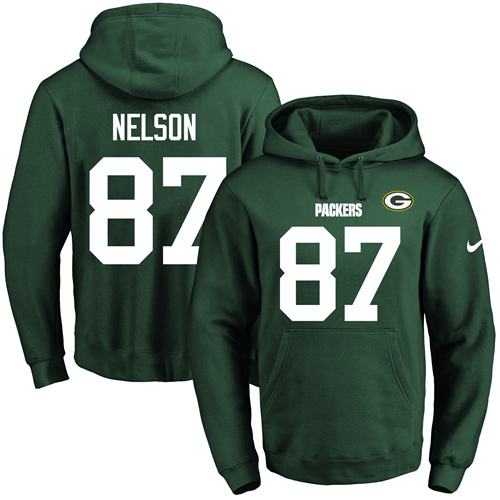Nike Green Bay Packers #87 Jordy Nelson Green Name & Number Pullover NFL Hoodie