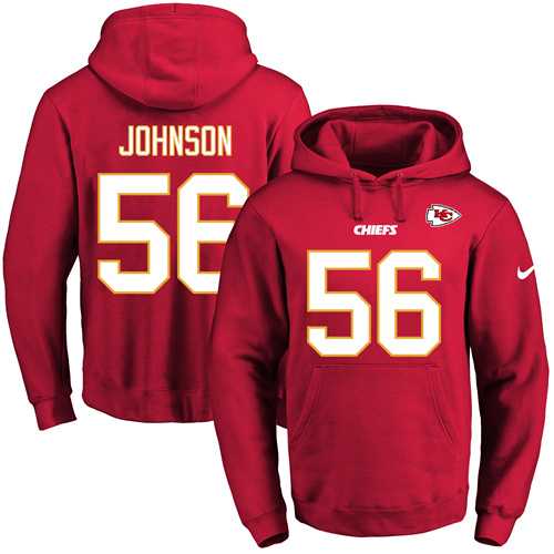 Nike Kansas City Chiefs #56 Derrick Johnson Red Name & Number Pullover NFL Hoodie