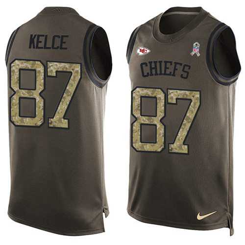 Nike Kansas City Chiefs #87 Travis Kelce Green Men's Stitched NFL Limited Salute To Service Tank Top Jersey
