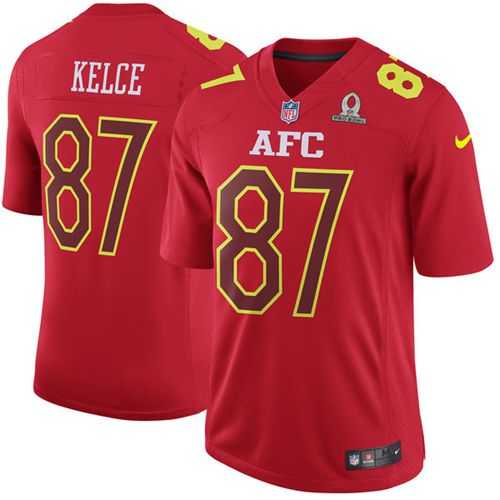 Nike Kansas City Chiefs #87 Travis Kelce Red Men's Stitched NFL Game AFC 2017 Pro Bowl Jersey