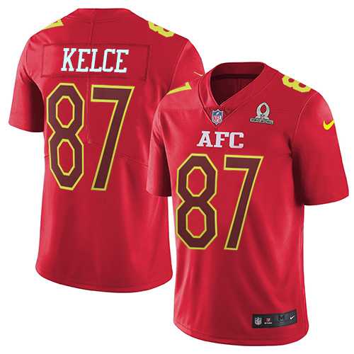 Nike Kansas City Chiefs #87 Travis Kelce Red Men's Stitched NFL Limited AFC 2017 Pro Bowl Jersey