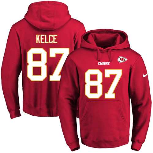 Nike Kansas City Chiefs #87 Travis Kelce Red Name & Number Pullover NFL Hoodie