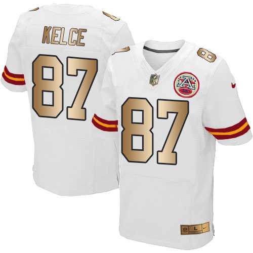 Nike Kansas City Chiefs #87 Travis Kelce White Men's Stitched NFL Elite Gold Jersey