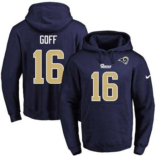 Nike Los Angeles Rams #16 Jared Goff Navy Blue Name & Number Pullover NFL Hoodie