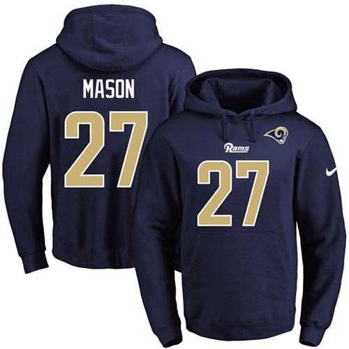 Nike Los Angeles Rams #27 Tre Mason Navy Blue Name & Number Pullover NFL Hoodie