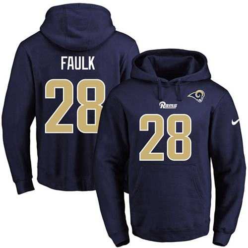 Nike Los Angeles Rams #28 Marshall Faulk Navy Blue Name & Number Pullover NFL Hoodie