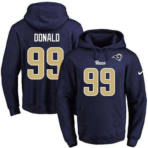 Nike Los Angeles Rams #99 Aaron Donald Navy Blue Name & Number Pullover NFL Hoodie