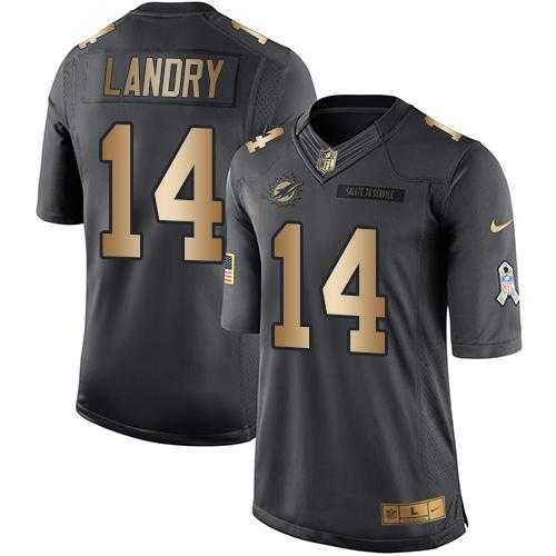 Nike Miami Dolphins #14 Jarvis Landry Anthracite Men's Stitched NFL Limited Gold Salute To Service Jersey