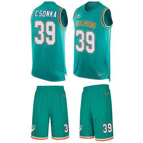 Nike Miami Dolphins #39 Larry Csonka Aqua Green Team Color Men's Stitched NFL Limited Tank Top Suit Jersey