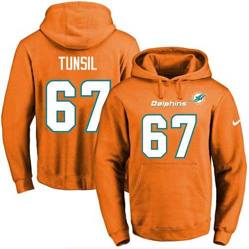 Nike Miami Dolphins #67 Laremy Tunsil Orange Name & Number Pullover NFL Hoodie