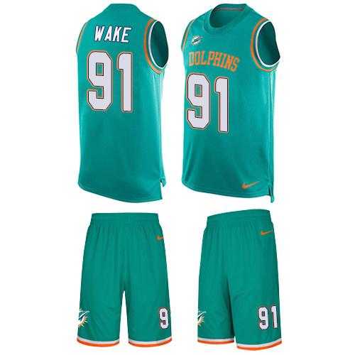 Nike Miami Dolphins #91 Cameron Wake Aqua Green Team Color Men's Stitched NFL Limited Tank Top Suit Jersey