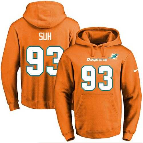 Nike Miami Dolphins #93 Ndamukong Suh Orange Name & Number Pullover NFL Hoodie