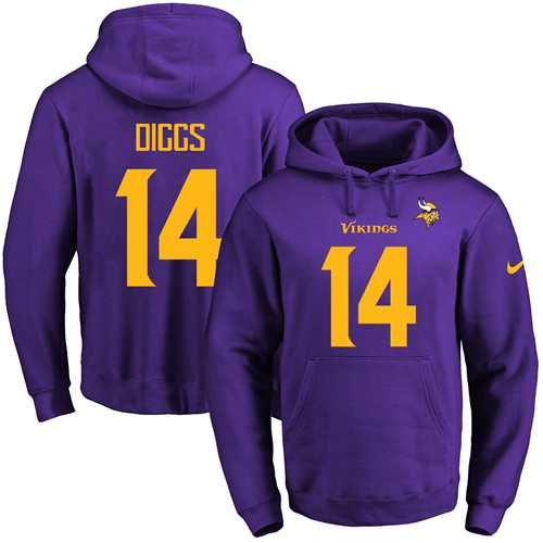 Nike Minnesota Vikings #14 Stefon Diggs Purple(Gold No.) Name & Number Pullover NFL Hoodie