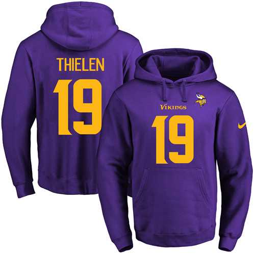 Nike Minnesota Vikings #19 Adam Thielen Purple(Gold No.) Name & Number Pullover NFL Hoodie