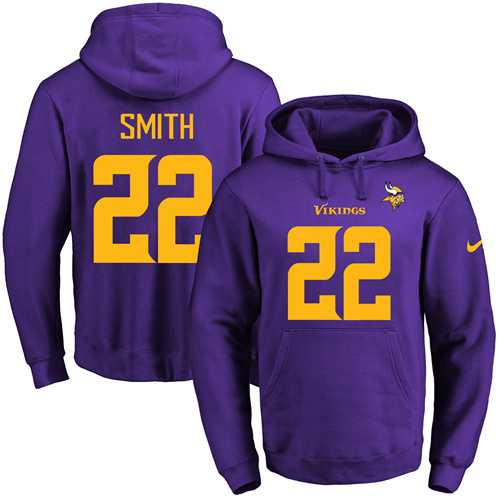 Nike Minnesota Vikings #22 Harrison Smith Purple(Gold No.) Name & Number Pullover NFL Hoodie