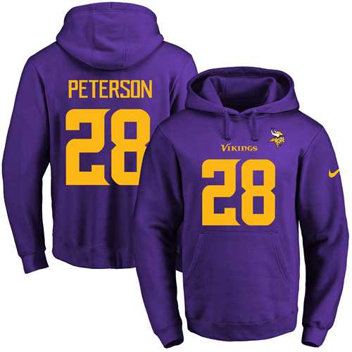 Nike Minnesota Vikings #28 Adrian Peterson Purple(Gold No.) Name & Number Pullover NFL Hoodie