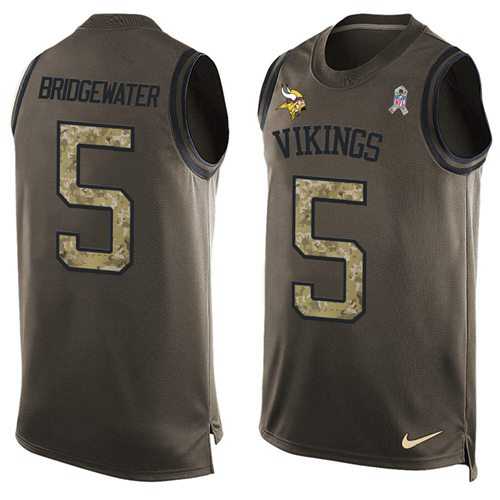 Nike Minnesota Vikings #5 Teddy Bridgewater Green Men's Stitched NFL Limited Salute To Service Tank Top Jersey