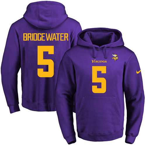 Nike Minnesota Vikings #5 Teddy Bridgewater Purple(Gold No.) Name & Number Pullover NFL Hoodie
