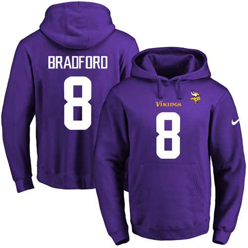 Nike Minnesota Vikings #8 Sam Bradford Purple Name & Number Pullover NFL Hoodie