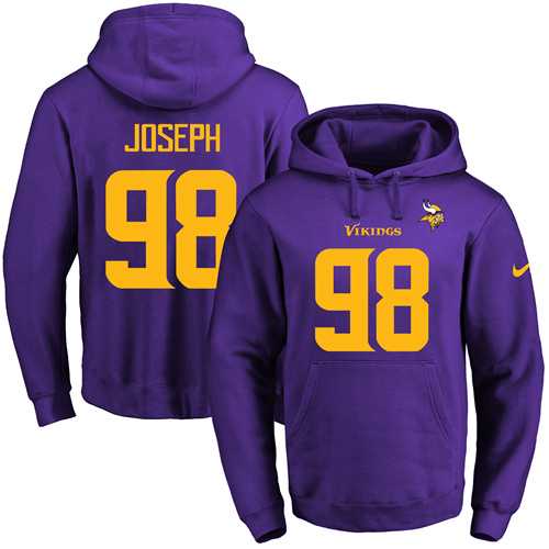 Nike Minnesota Vikings #98 Linval Joseph Purple(Gold No.) Name & Number Pullover NFL Hoodie