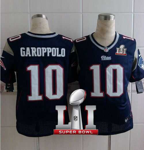 Nike New England Patriots #10 Jimmy Garoppolo Navy Blue Team Color Super Bowl LI 51 Men's Stitched NFL Elite Jersey