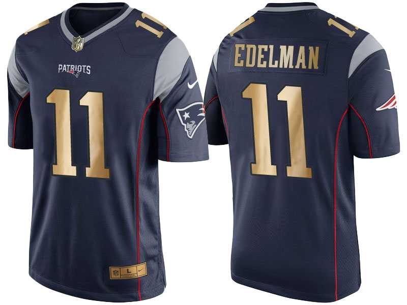 Nike New England Patriots #11 Julian Edelman Navy Blue Men's NFL Game 2016 Christmas Golden Edition Jersey