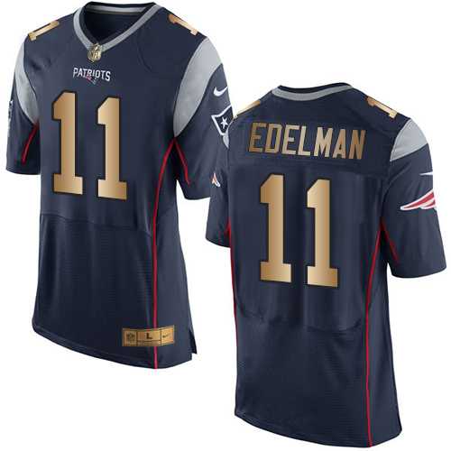 Nike New England Patriots #11 Julian Edelman Navy Blue Team Color Men's Stitched NFL New Elite Gold Jersey