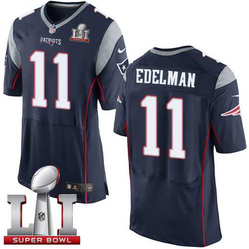 Nike New England Patriots #11 Julian Edelman Navy Blue Team Color Super Bowl LI 51 Men's Stitched NFL New Elite Jersey