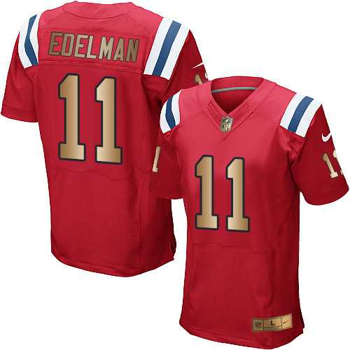 Nike New England Patriots #11 Julian Edelman Red Alternate Men's Stitched NFL Elite Gold Jersey