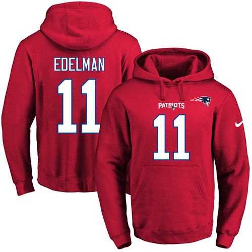 Nike New England Patriots #11 Julian Edelman Red Name & Number Pullover NFL Hoodie