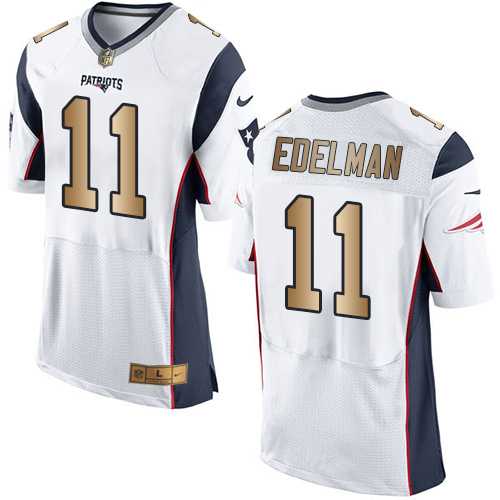 Nike New England Patriots #11 Julian Edelman White Men's Stitched NFL New Elite Gold Jersey