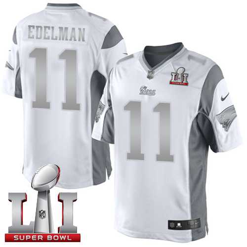 Nike New England Patriots #11 Julian Edelman White Super Bowl LI 51 Men's Stitched NFL Limited Platinum Jersey