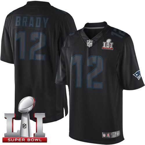 Nike New England Patriots #12 Tom Brady Black Super Bowl LI 51 Men's Stitched NFL Impact Limited Jersey